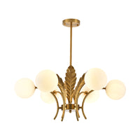 Sferische Plafondlamp Simpliciteit Wit/Roze/Cognac Glas 6-Lamp Tekenruimte LED Hangende Kroonluchter met Blad Decor