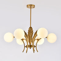 Sferische Plafondlamp Simpliciteit Wit/Roze/Cognac Glas 6-Lamp Tekenruimte LED Hangende Kroonluchter met Blad Decor