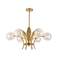 Sferische Plafondlamp Simpliciteit Wit/Roze/Cognac Glas 6-Lamp Tekenruimte LED Hangende Kroonluchter met Blad Decor