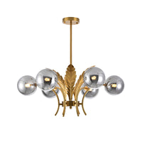 Sferische Plafondlamp Simpliciteit Wit/Roze/Cognac Glas 6-Lamp Tekenruimte LED Hangende Kroonluchter met Blad Decor