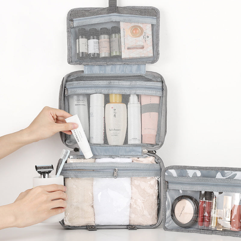 Travelique Reiskosmetik Organizer | Compact & Waterafstotend | Met 4 vakken & 360° haak | Voor dames & heren