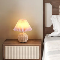Noorse Rieten Geplooide Stof Conische LED Tafellamp 1-Licht
