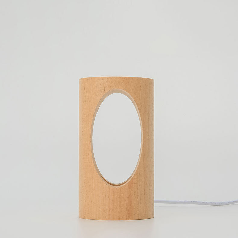 Japanse Massief Houten Rechthoekige Kolom-LED-Nachtlamp USB Tafellamp