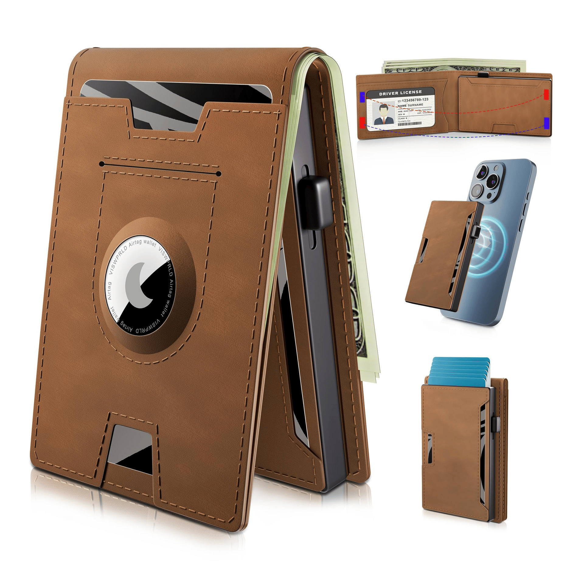 Pop Up aluminium tas Geld Clip Slanke Lederen Slots Creditcardhouder RFID Blokkerende Bifold Minimalistische Portemonnee