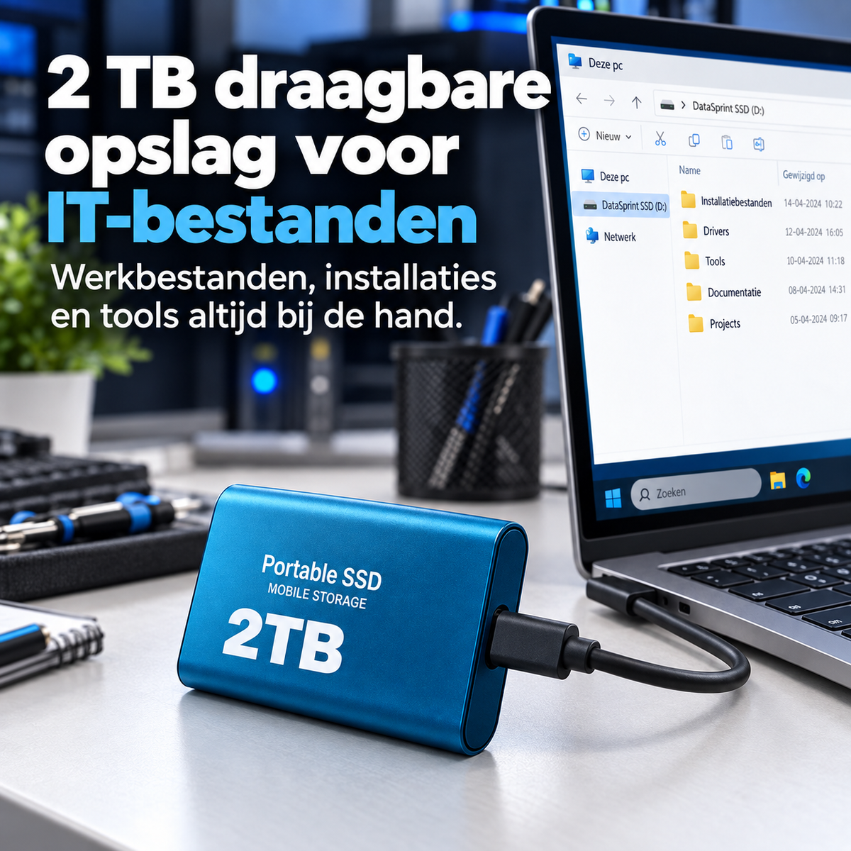 DataSprint Externe SSD 2TB voor IT & PC Support – USB-C Opslag tot 1050 MB/s