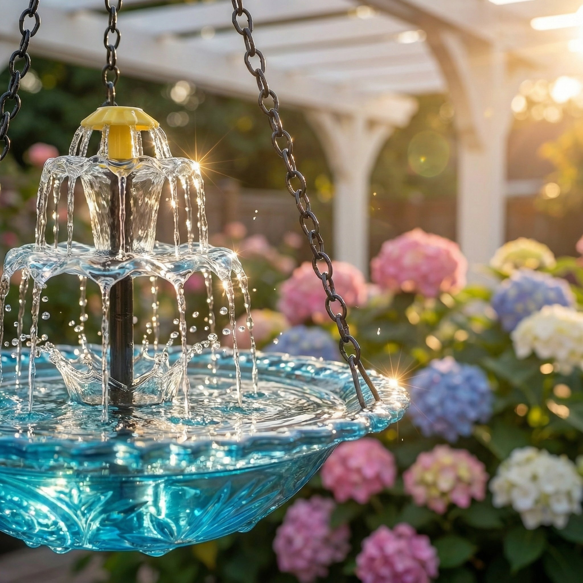 SunCascade™ | Zonne-energie Fontein – Hangende Vogelbad met Waterval, Glas & Draadloos