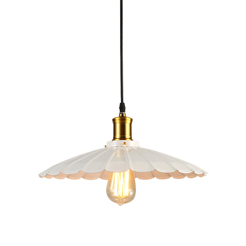 14"/16" Dia Industrieel Scalloped Hanglamp 1 Hoofd Metalen Plafondlamp in Zwart/Wit