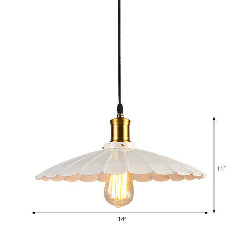 14"/16" Dia Industrieel Scalloped Hanglamp 1 Hoofd Metalen Plafondlamp in Zwart/Wit