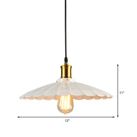 14"/16" Dia Industrieel Scalloped Hanglamp 1 Hoofd Metalen Plafondlamp in Zwart/Wit