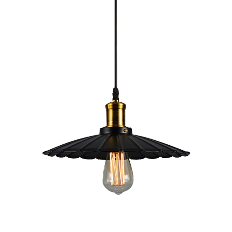 14"/16" Dia Industrieel Scalloped Hanglamp 1 Hoofd Metalen Plafondlamp in Zwart/Wit