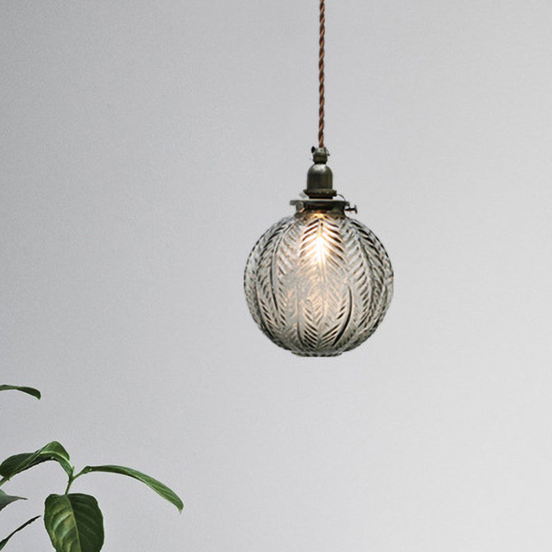 Koloniale Global Hanglamp 1-Lampscherm Helder/Rookgrijs Glas Hanglamp Kit met Verenontwerp