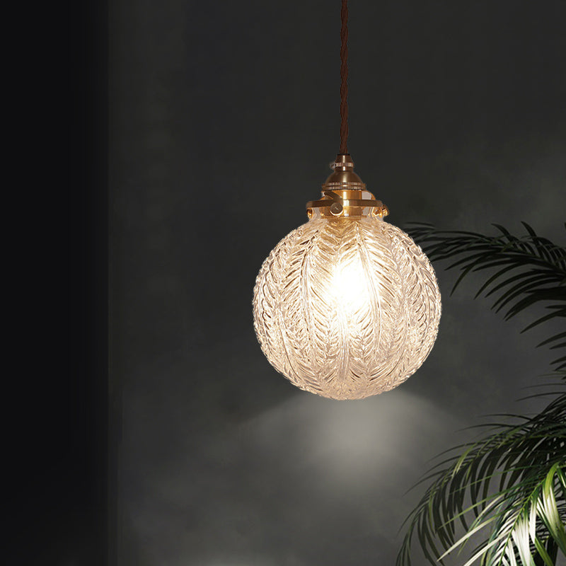Koloniale Global Hanglamp 1-Lampscherm Helder/Rookgrijs Glas Hanglamp Kit met Verenontwerp
