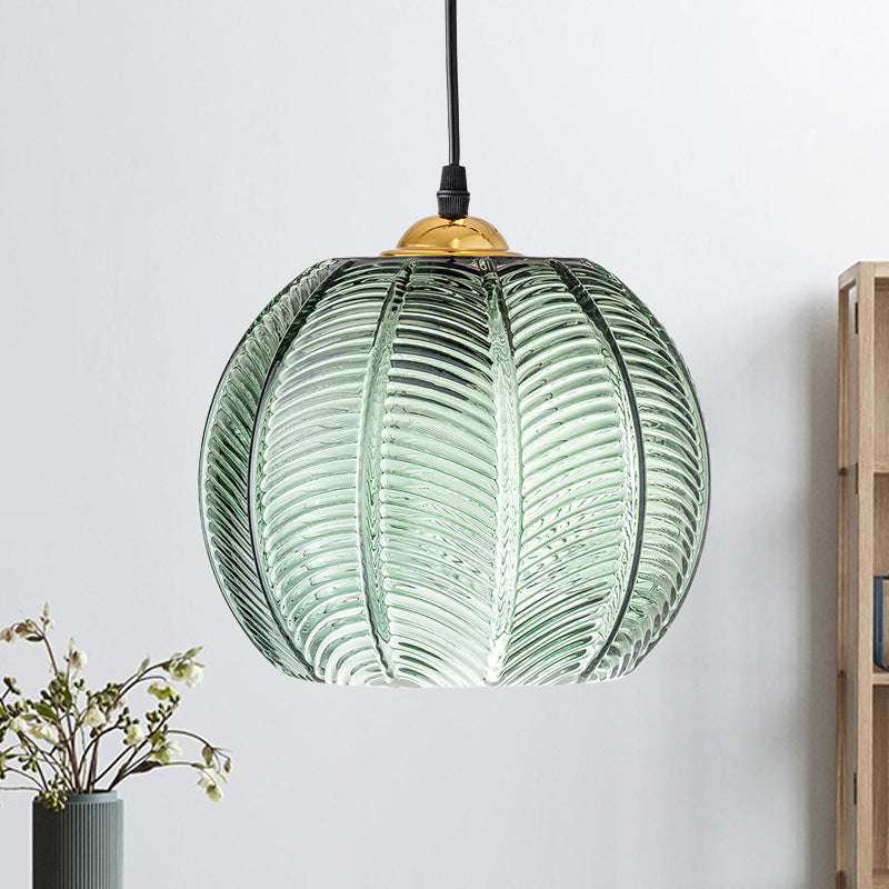 Pompoen Dinette Hanglamp Groene Ribbelglas 1 Kop Retro Stijl Hangende Lichtkit