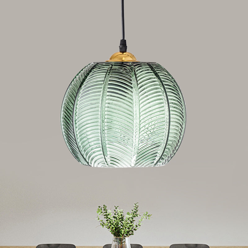 Pompoen Dinette Hanglamp Groene Ribbelglas 1 Kop Retro Stijl Hangende Lichtkit