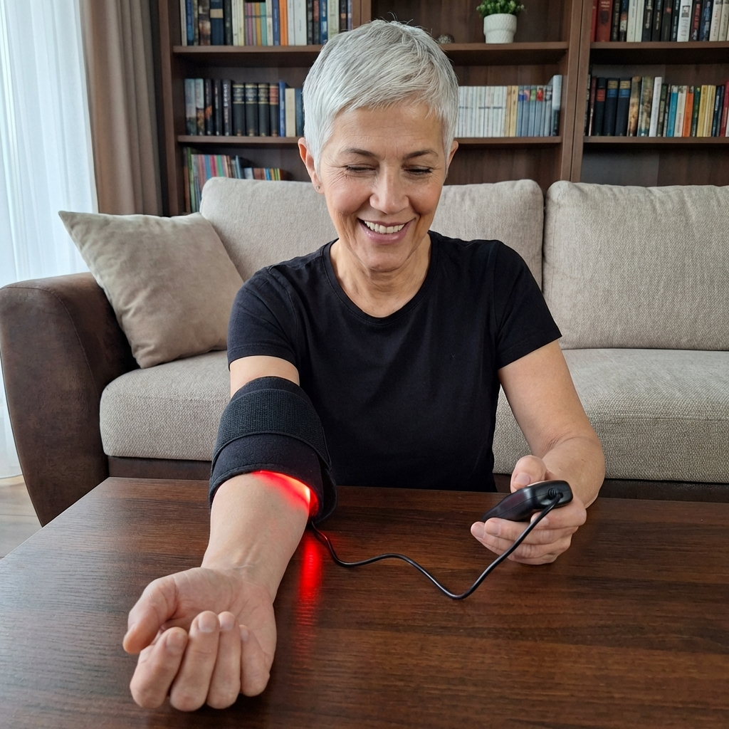 Elleboog- en gewrichtsondersteuning met dubbele rode en nabij-infrarode lichttherapie pad