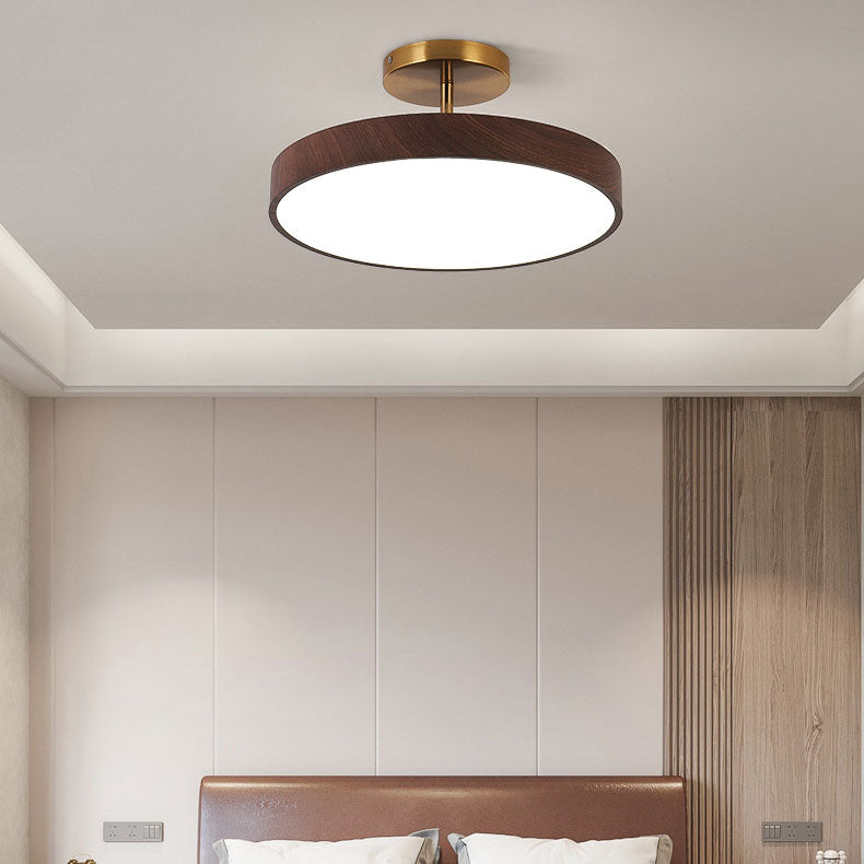 Japanse Houten Ronde LED Semi-Flush Mount Plafondlamp
