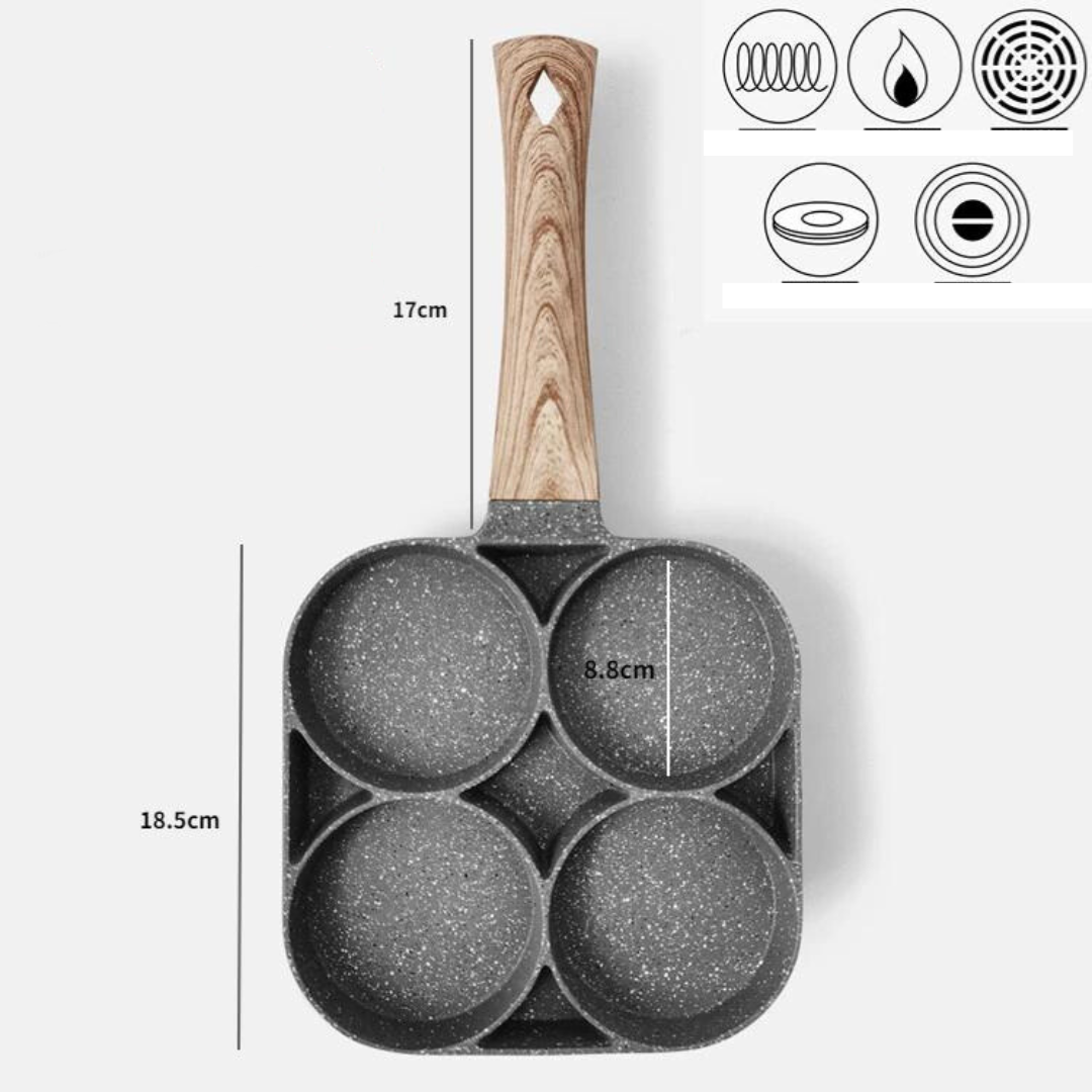 OmeletMaster - multifunctionele pan met vier secties voor een perfect ontbijt
