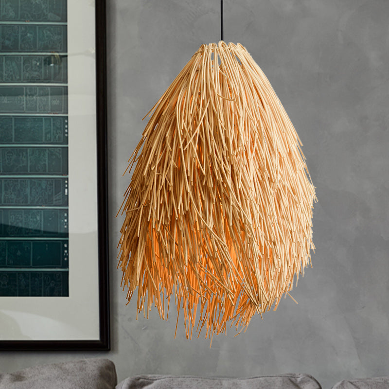Beige Druppel Hanglamp Aziatisch Stijlvol 1-Lamp Rattan Hanglicht voor Restaurant