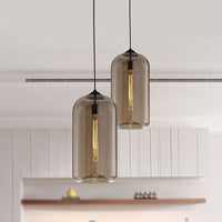 8" Brede Duidelijke/Amber/Rookachtige Glazen Cilindrische Hanglamp Hedendaagse 1 Licht Zwarte Hanglamp Fixture