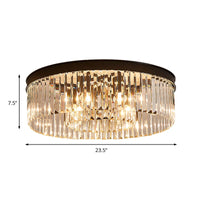 Vintage Circulaire Plafondlamp Metaal 4/6/8 Lichten met Heldere Kristallen Prisma in Zwart