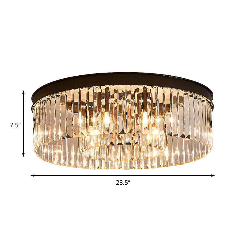 Vintage Circulaire Plafondlamp Metaal 4/6/8 Lichten met Heldere Kristallen Prisma in Zwart