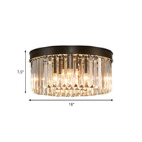 Vintage Circulaire Plafondlamp Metaal 4/6/8 Lichten met Heldere Kristallen Prisma in Zwart