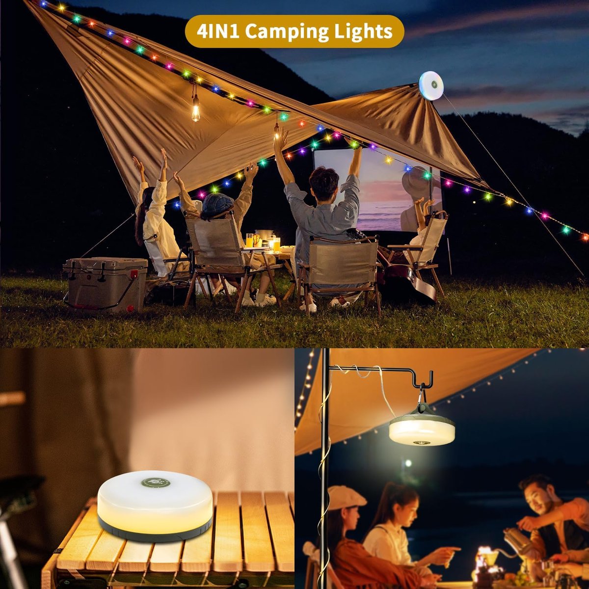 CampLite™ | 4-in-1 Campinglamp met RGB-lampjesketting & Powerbank