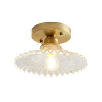 1 Licht Flared Semi Flush Licht Industrieel Helder/Groen Geribbeld Glas Plafondmontage voor Woonkamer