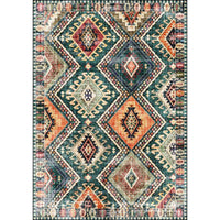 Retro Tribal Patroon Tapijt Groen Polyester Tapijt Machine Wasbaar Antislip Achterkant Vloerkleed voor Woonkamer