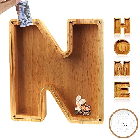 TreasureNest Muntbank | Gepersonaliseerde houten spaarpot in A-Z letterontwerpen