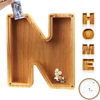 TreasureNest Muntbank | Gepersonaliseerde houten spaarpot in A-Z letterontwerpen