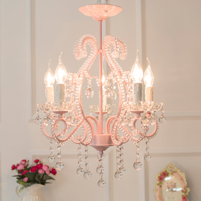 Slaapkamer Chandelier Meisjes, Nordic Style Hanglamp met Duidelijk Kristal en Kaars