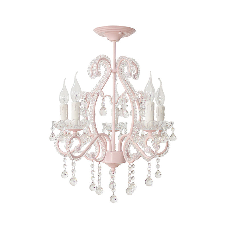 Slaapkamer Chandelier Meisjes, Nordic Style Hanglamp met Duidelijk Kristal en Kaars