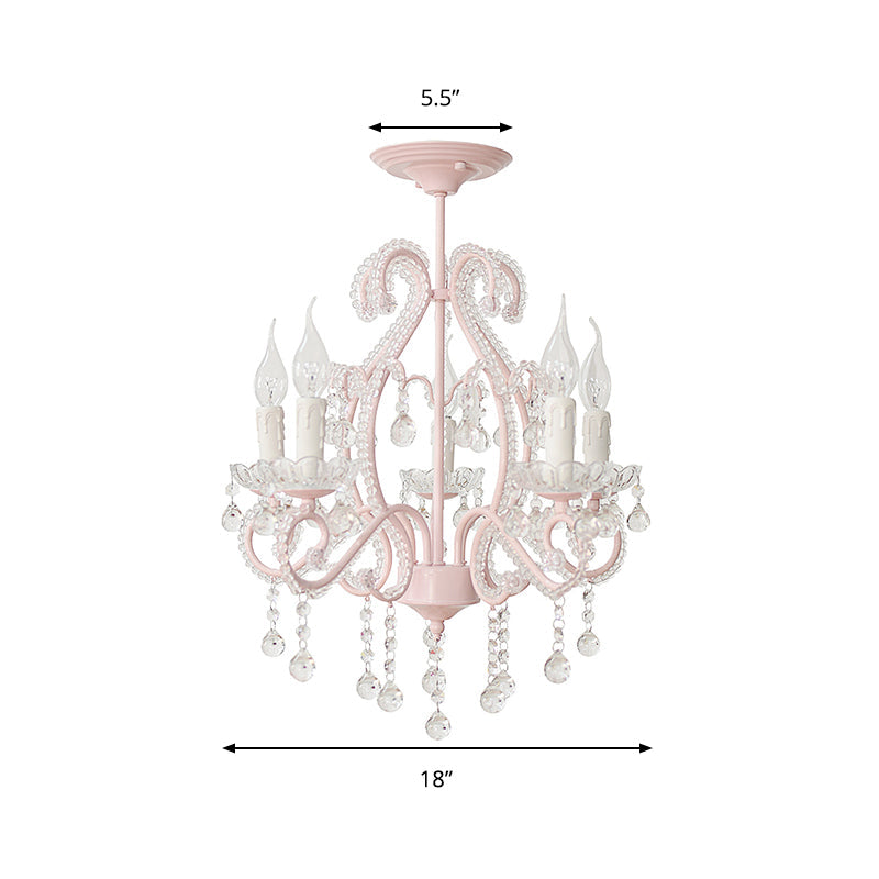 Slaapkamer Chandelier Meisjes, Nordic Style Hanglamp met Duidelijk Kristal en Kaars