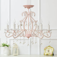 Slaapkamer Chandelier Meisjes, Nordic Style Hanglamp met Duidelijk Kristal en Kaars