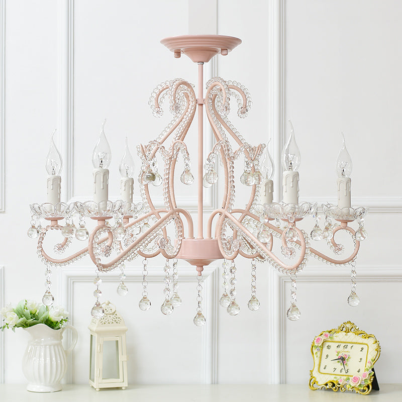 Slaapkamer Chandelier Meisjes, Nordic Style Hanglamp met Duidelijk Kristal en Kaars