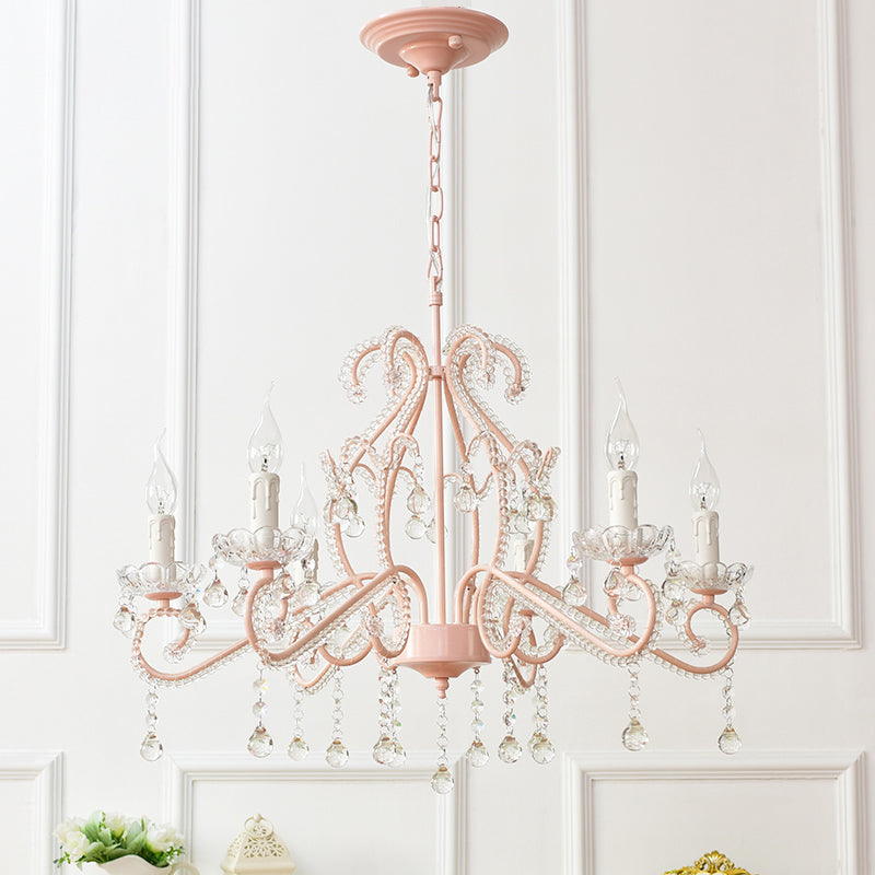 Slaapkamer Chandelier Meisjes, Nordic Style Hanglamp met Duidelijk Kristal en Kaars