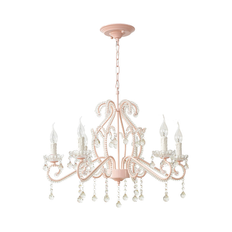 Slaapkamer Chandelier Meisjes, Nordic Style Hanglamp met Duidelijk Kristal en Kaars