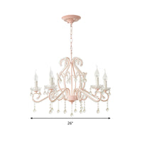 Slaapkamer Chandelier Meisjes, Nordic Style Hanglamp met Duidelijk Kristal en Kaars