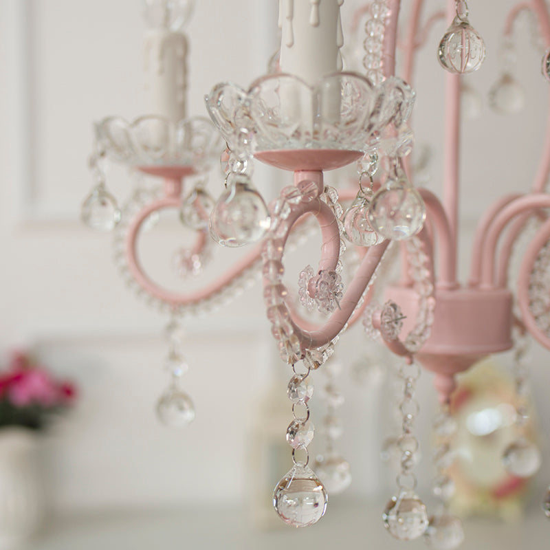 Slaapkamer Chandelier Meisjes, Nordic Style Hanglamp met Duidelijk Kristal en Kaars