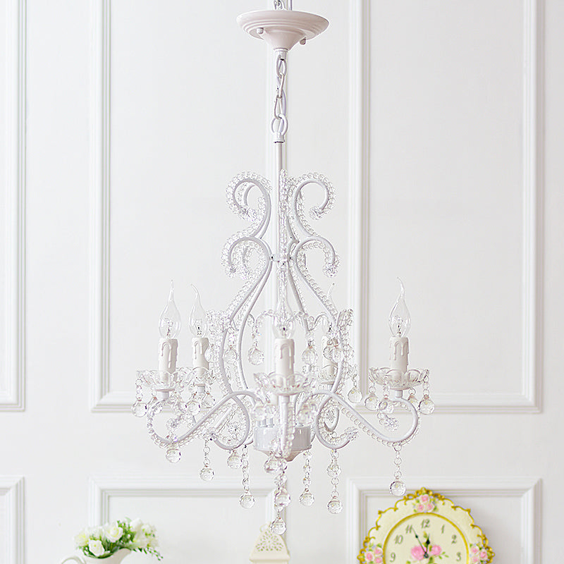 Slaapkamer Chandelier Meisjes, Nordic Style Hanglamp met Duidelijk Kristal en Kaars