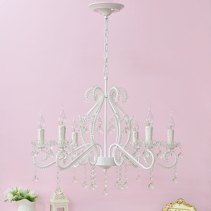 Slaapkamer Chandelier Meisjes, Nordic Style Hanglamp met Duidelijk Kristal en Kaars