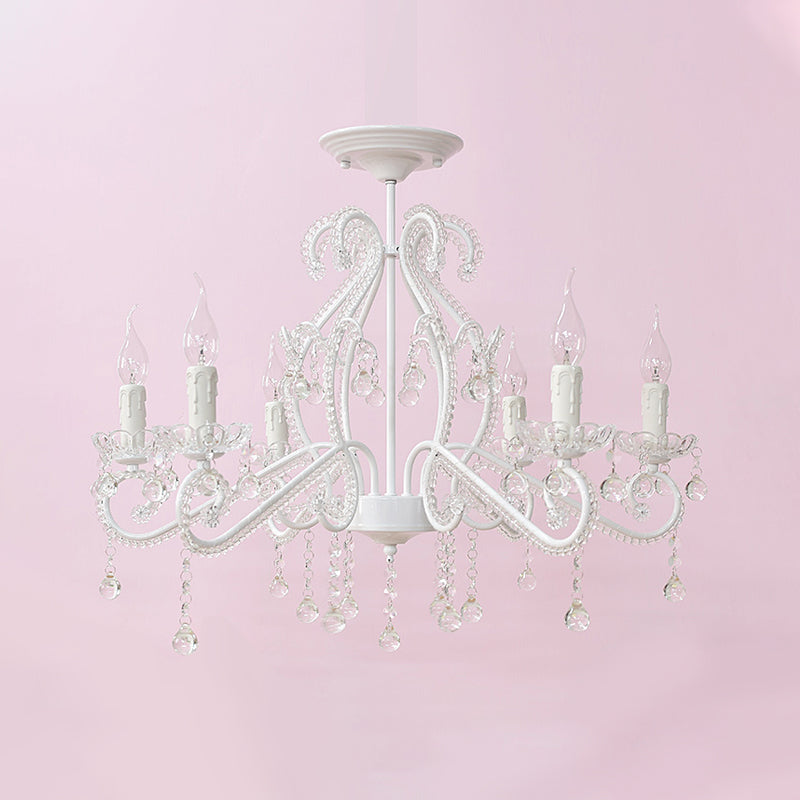 Slaapkamer Chandelier Meisjes, Nordic Style Hanglamp met Duidelijk Kristal en Kaars