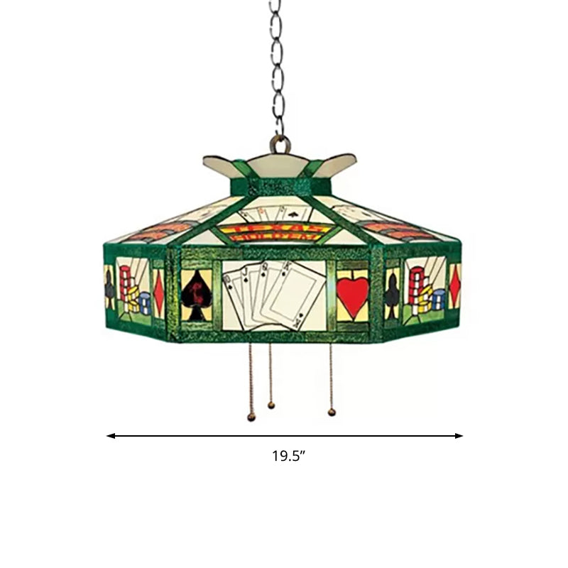 Poker Hanglamp Tiffany-Stijl 3 Lampen Wit-Geel/Groen-Wit Handgemaakt Kunsthars Glas Hanglamp, 18"/19.5" Breed