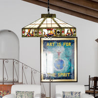 Poker Hanglamp Tiffany-Stijl 3 Lampen Wit-Geel/Groen-Wit Handgemaakt Kunsthars Glas Hanglamp, 18"/19.5" Breed