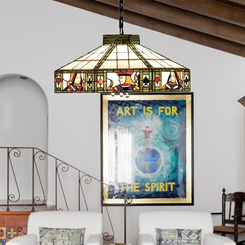 Poker Hanglamp Tiffany-Stijl 3 Lampen Wit-Geel/Groen-Wit Handgemaakt Kunsthars Glas Hanglamp, 18"/19.5" Breed