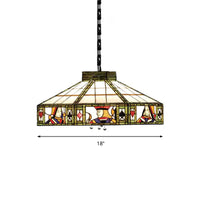 Poker Hanglamp Tiffany-Stijl 3 Lampen Wit-Geel/Groen-Wit Handgemaakt Kunsthars Glas Hanglamp, 18"/19.5" Breed