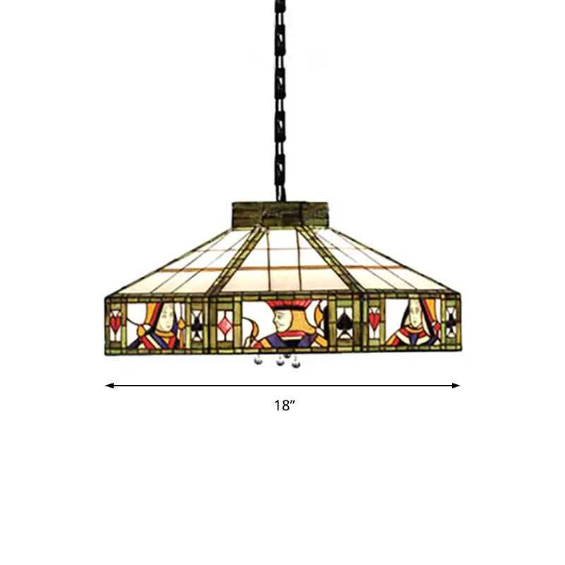 Poker Hanglamp Tiffany-Stijl 3 Lampen Wit-Geel/Groen-Wit Handgemaakt Kunsthars Glas Hanglamp, 18"/19.5" Breed
