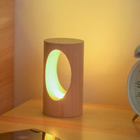 Japanse Massief Houten Rechthoekige Kolom-LED-Nachtlamp USB Tafellamp