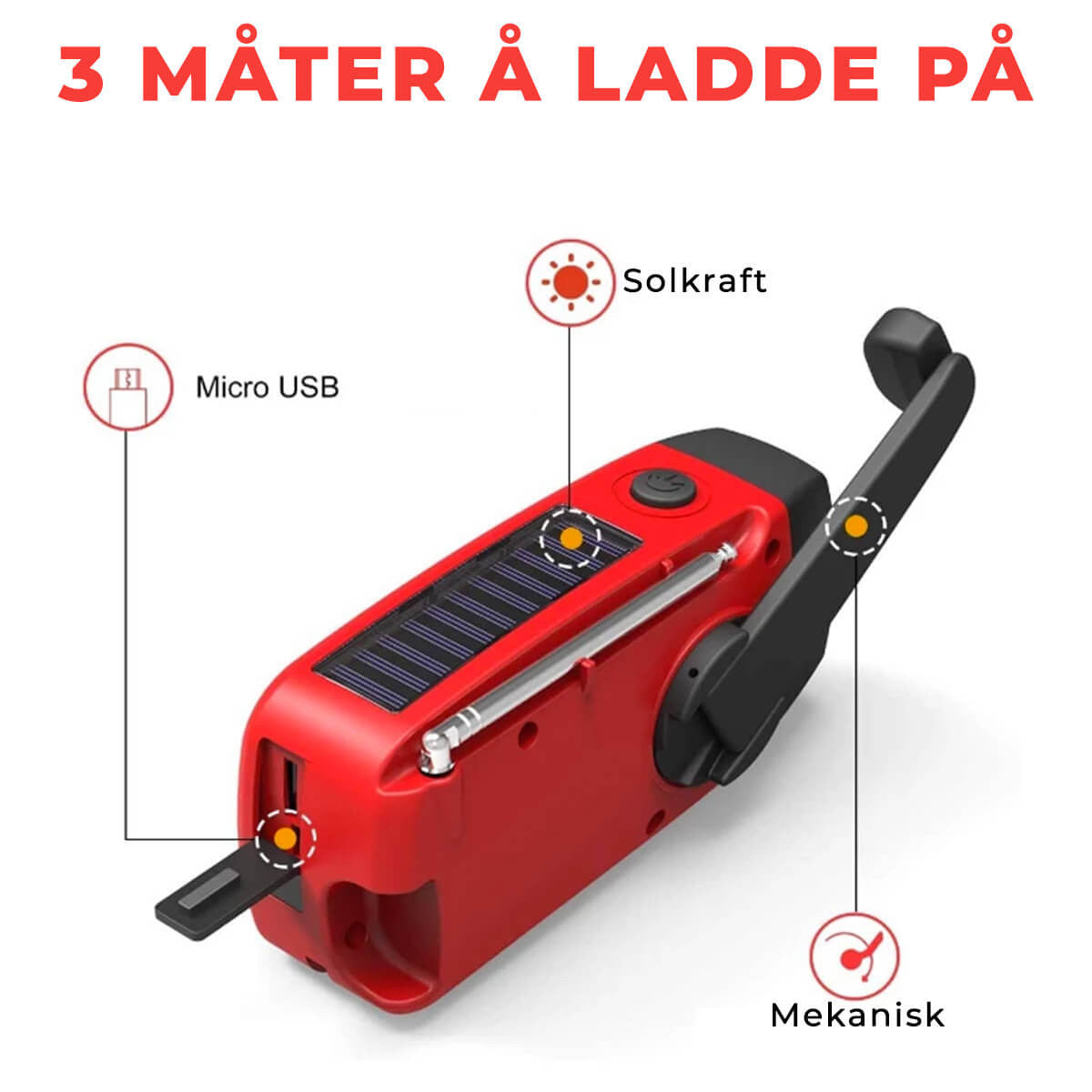 StormGuard - Noodradio met handcrank en zonnepaneel en powerbank